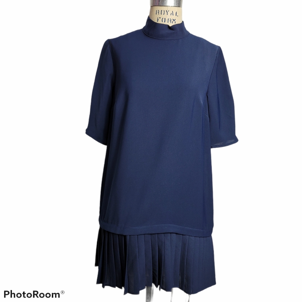 ZARA Navy Blue Pleated‎ Dress, Size XSMALL